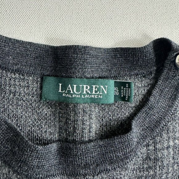 Lauren Ralph Lauren Knit Sweater Women Size‎ XL 100% Wool Plaid Gray Crewneck - Picture 6 of 9